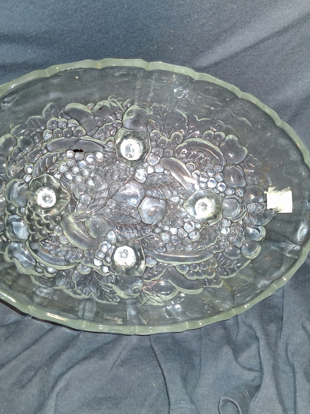 Clear Pressed Glass Oval Fruit & Floral Serving Bowl